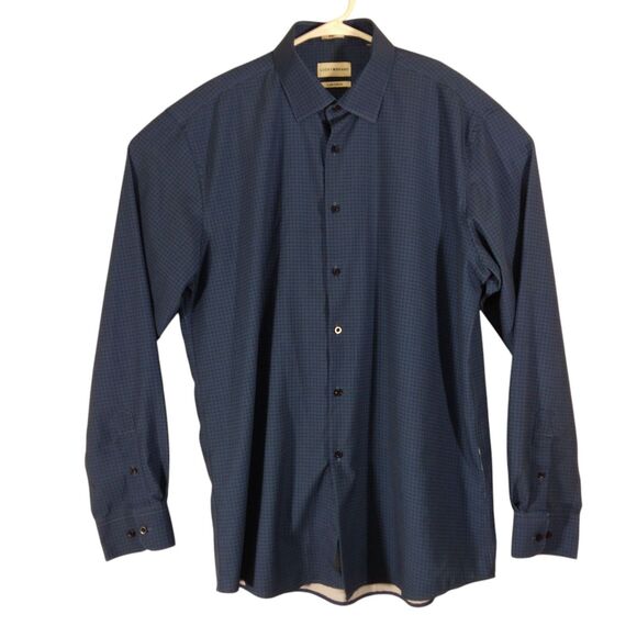 Lucky Brand shirt mens L Large blue geometric all over 4 way stretch performance - Picture 1 of 8